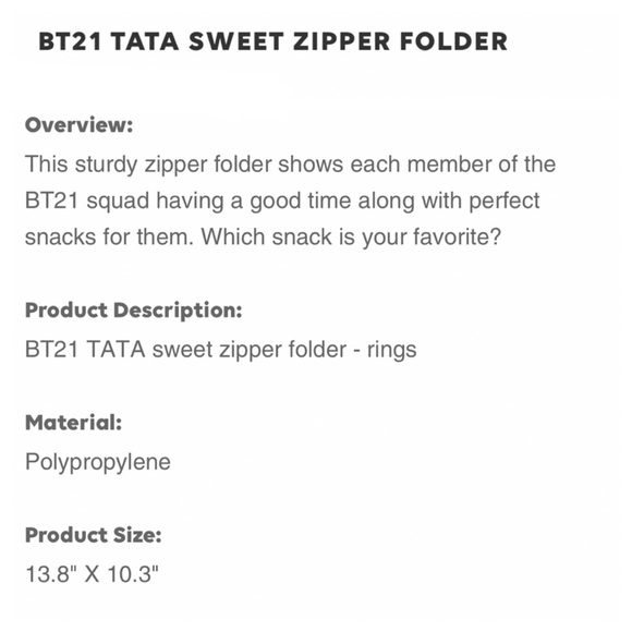 Official BT21 Tata Zipper Folder - Picture 11 of 11